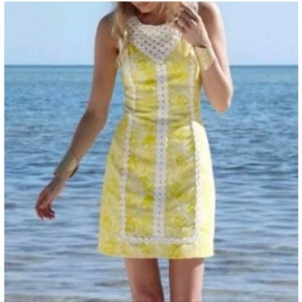 Lilly Pulitzer Yellow and White Dress with Lace Accents